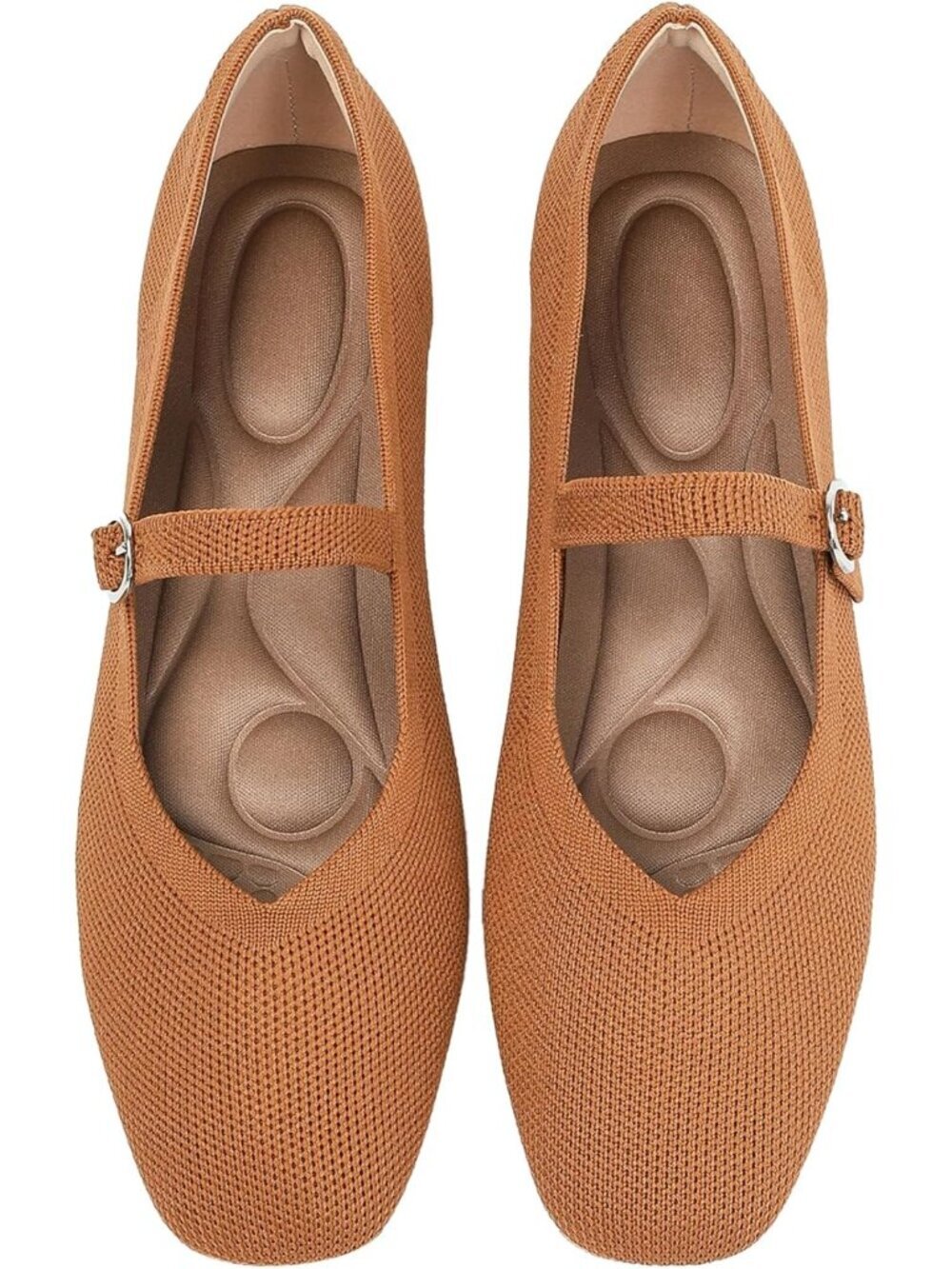 Women's Brown Knit Flats Square Toe Casual Ballet Flat Ankle Strap Shoes
